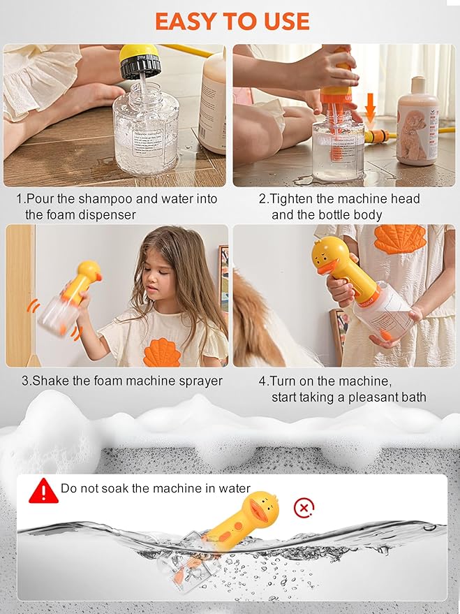Dog Foaming Soap Dispenser, Automatic Electric Dog Shampoo Foamer Sprayer, Rechargeable Ducky Foaming Dog Shampoo Sprayer for Dog and Cat Bathing, Bathroom, Kitchen, Pet Cleaning