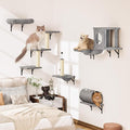 NUNU LAB 7-in-1 Wall Mounted Cat Climber Set, Cat Wall Furniture Set with House, Bridge, Steps, Scratcher Post, DIY Playground, Cat Wall Shelves - Gray