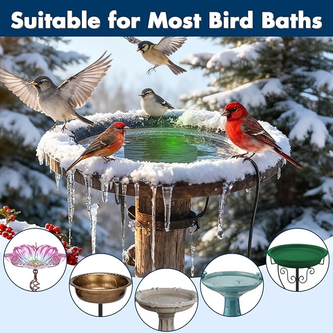 2 Pack Outdoors 100W Bird Bath Heater for Winter,Birdbath Deicer Pond De-icer Thermostatically Controlled Birdbaths Water Heater with 5.9 Ft Power Cord and Working Indicator Light