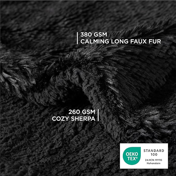 Bedsure Waterproof Dog Blankets for Large Dogs - Calming Cat Blanket for Couch Protector Washable, Long Faux Fur Pet Throw Blanket for Puppy, Reversible Furniture Protection, 40"x50", Black