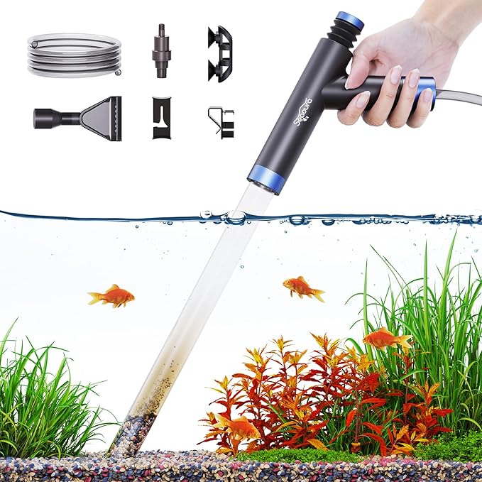 SEAOURA Aquarium Siphon Pump Gravel Cleaner, Fish Tank Vacuum Gravels Cleaning Kit, Manual Water Changer with Air Push Button, Aquariums Sand Clean Set, Hose for Suck Manure Wash Sand