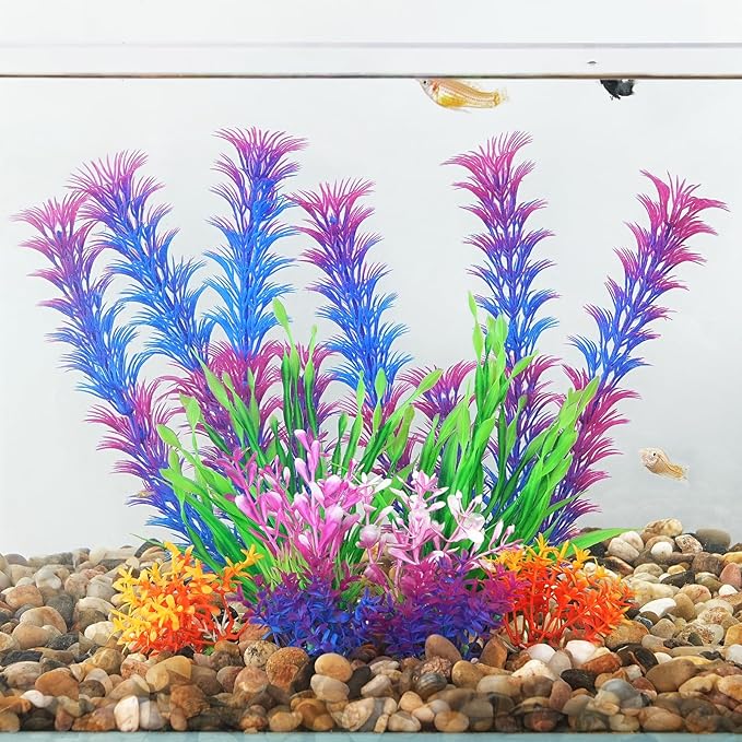 AQUANEAT Artificial Fish Tank Plants, Aquarium Decorations, Purple Plastic Accessories, 10pcs