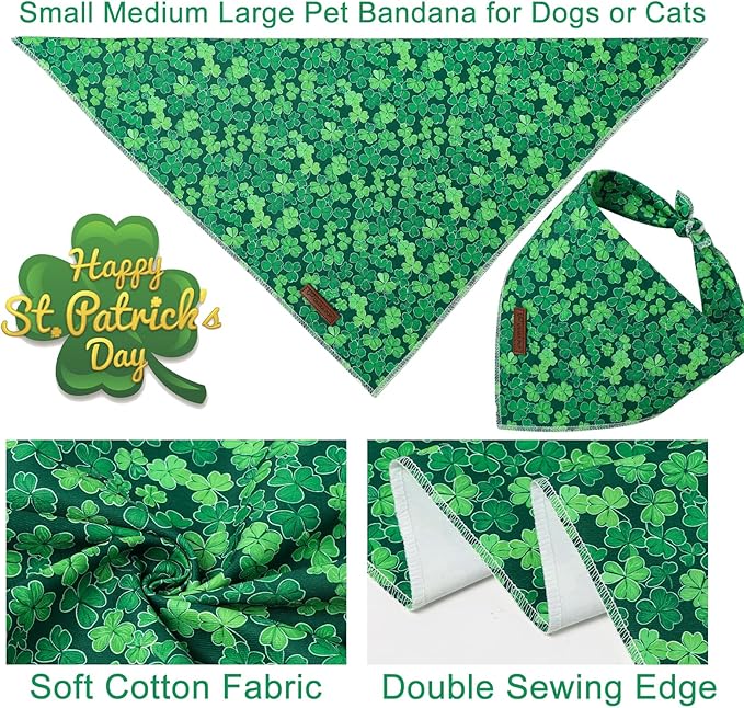 St. Patrick's Dog Bandana, UP URARA PUP Shamrock Triangle Bid Scarf for Medium Large Dogs, Cotton Kerchief for Girl Boy Puppies, Cute Spring Green Bandana,S