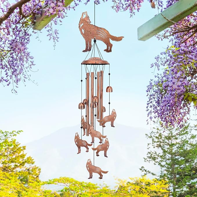 Wolf Wind Chimes for Outside,Wolf Gifts for Women/Men/Sympathy Gift/Memorial Gifts/Birthday Festival Metal windchimes Outdoors/Indoors,Patio,Garden Decor,Home,Porch,Yard Decor