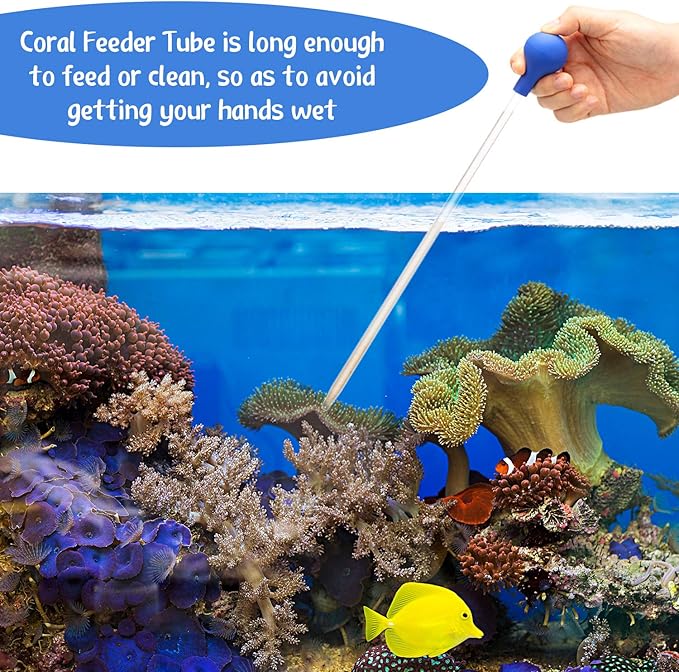 Boao 2 Sets Long Pipette for Fish Tank Coral Food Feeder Long Syringe Aquarium Coral Feeding Tube for Marine Fish Reef Aquatic Plant Spider Snake Lizard(Blue)