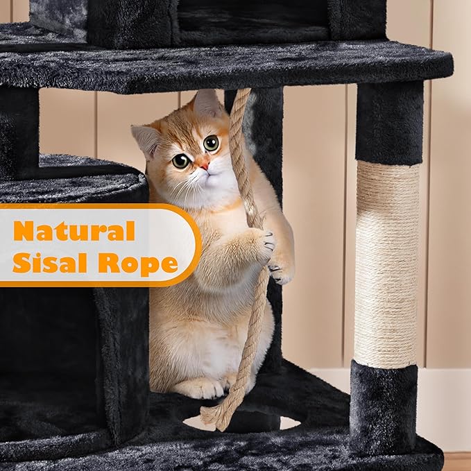 Yaheetech Cat Tree, 70.5in Climbing Tower for Indoor Cats, Multi-Level Kitten Condo with Scratching Post, Pet Activity Center w/Plush Perches & Hammock & Dangling Ball, Black