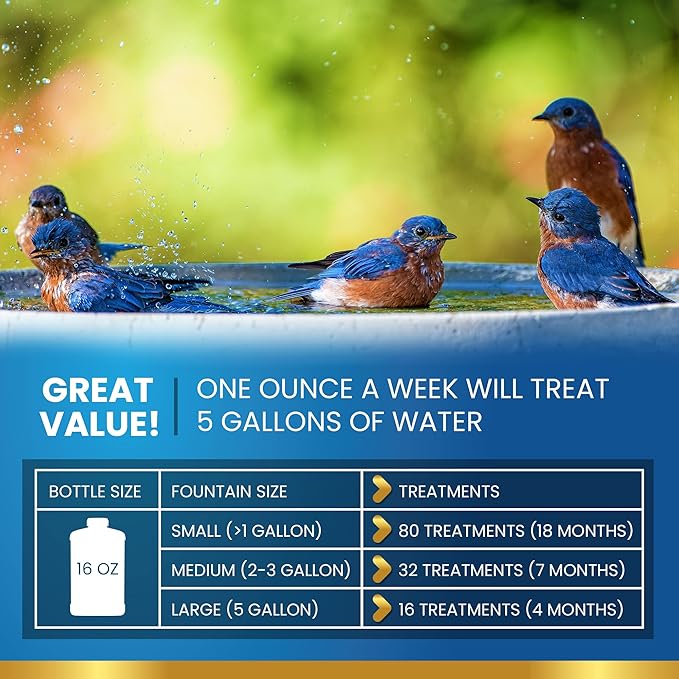 Bird Bath Cleaner for Outdoor Fountains and Bowls, Safely Cleans Metal, Glass and Stone (16oz)