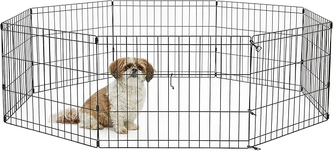 MidWest Homes for Pets Folding Metal Puppy / Dog Exercise Pen, Indoor/Outdoor Playpen with No Door, Provides 16 Sq Feet of Play Space, 18-Inches Tall, Black E-Coated