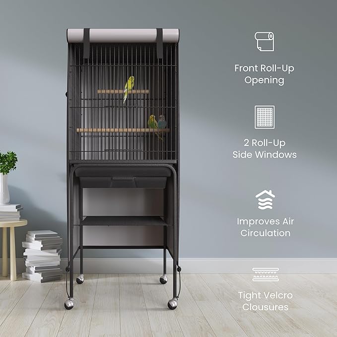 Universal Bird Cage Cover Good Night Blackout Thin Lightweight Breathable Small Animal Cages Cover Pet Removable Durable Protector (Black, 60" H x 18" W x 18" L)
