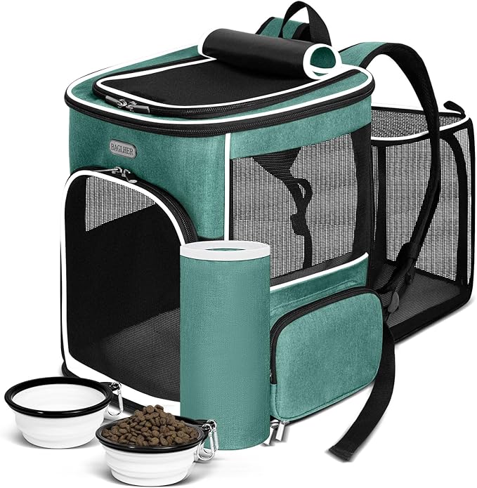 BAGLHER Expandable Cat Carrier Backpacks, Retractable Pet Carrier Backpack for Small Dogs & Cats with Breathable Mesh, Travel Bag Up to 18 Lbs for Hiking Camping Outdoor - Green