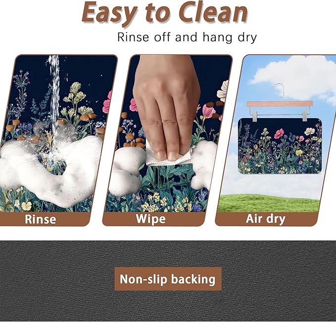 Wildflower Spring Floral Dog Cat Food Mat,Garden Flowers Absorbent Pet Feeding Mat for Food and Water,Non-Slip Dog Bowl Mats Floor Protector 12"x20"