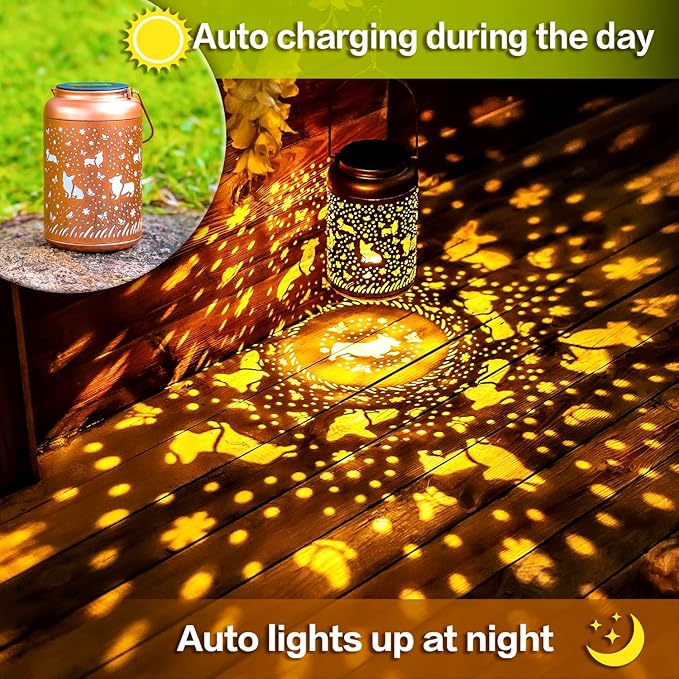 Corgi Dog Solar Lanterns Outdoor Hanging Waterproof Solar Lights Dog Gifts for Women Men Metal Decorative LED Lanterns for Outside, Patio, Landscape, Yard Decor, Garden Decorations