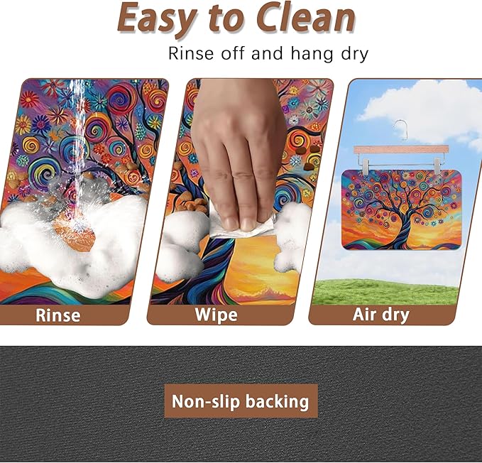 Abstract Tree Flowers Dog Food Mat for Floors,Color Absorbent Pet Food and Water Bowl Mats,Non-Slip Pet Feeding Mat,Pet Supplies 12" x 20"