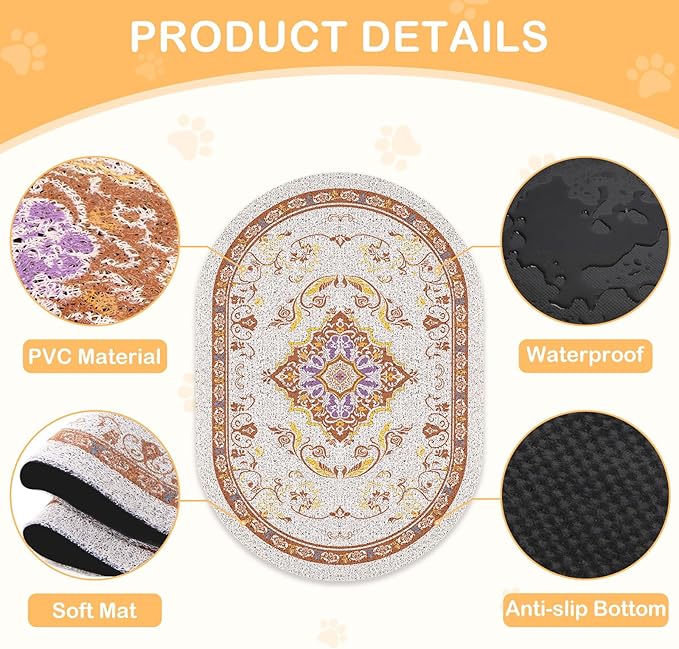 Bienbee Cat Litter Mat, 40" x 30" Jumbo Size Litter Box Mat Rug with Non-Slip Bottom, Urine and Water Proof, Easy to Clean Cat Supplies Essentials for Indoor Kitty Kitten Floor,Brown XL