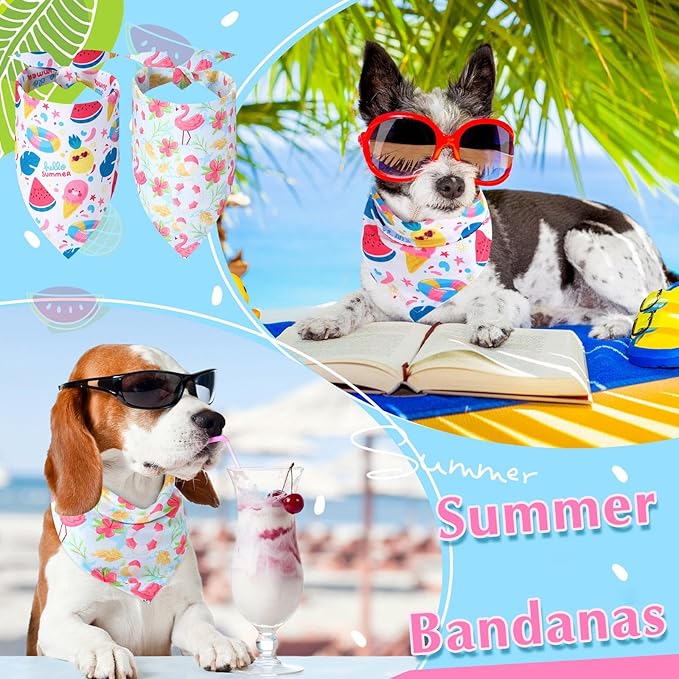 Sweetude 100 Pieces Hawaiian Dog Bandanas Bulk,Summer Bandanas for Dogs Fruit Flamingo Palm Leaves Pattern Pet Triangle Scarf Puppy Kerchief Bibs for Medium Small Pets Summer Costume Accessories