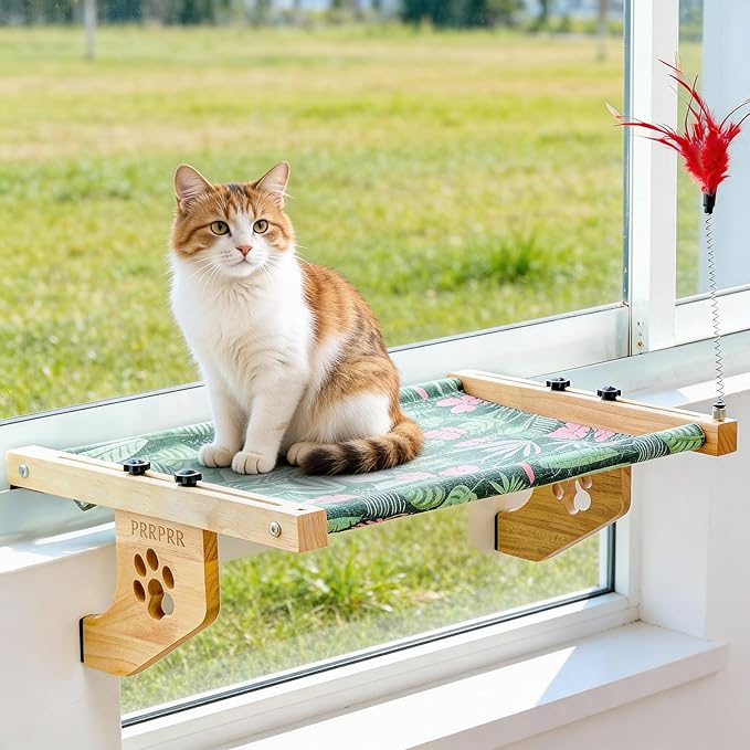 Cat Window Perch for Large Cats Inside, Sturdy Cat Window Hammock Seat with Cooling Mat, Adjustable Cats Platform Bed Shelf Fits Windowsill, Bedside, Desk, Drawers and Cabinet
