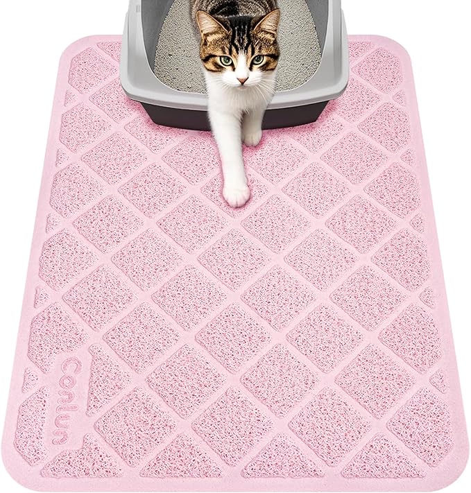 Cat Litter Mat Litter Trapping Mat, 24" x 17" Premium Durable PVC Grid Mesh with Scatter Control, Non-slip, Less Waste Cat Litter Box Mat, Pink