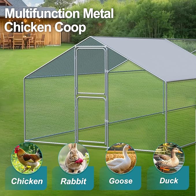 Large Chicken Coop, Chicken Coops for 40 Chickens, Chicken Runs for Yard with Water Poof & UV Resistance Cover, Spire Roof Chicken Coop Run with Double Lockable Doors for Outdoor Backyard