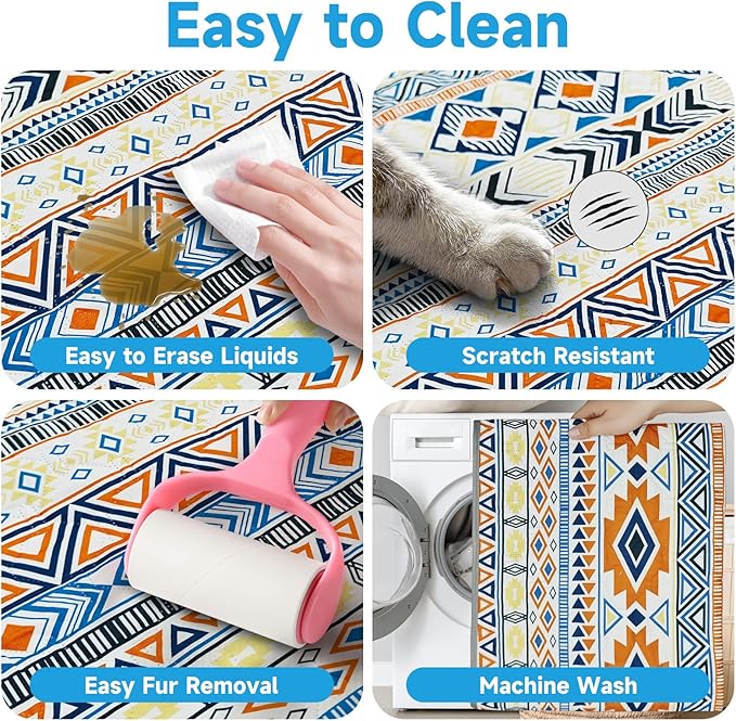 Waterproof Dog Blanket, Bohemian Dog Bed Cover Pet Blanket, Reversible Sofa Couch Cover for Dogs Washable, Protect Furniture Bed Couch Sofa for Puppy Cat (Blue Medallion, 68×82 Inch)