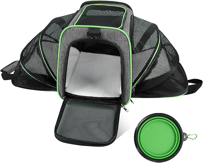 Airline Approved Pet Carrier for Cat - 17 * 11 * 11 Expandable Soft Side Pet Carrier, Collapsible Pet Travel Bag Carrier with Foldable Pet Bowl for Cat Small Animals Under 14LB