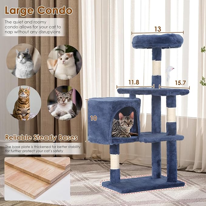 PayLessHere Cat Tree 36in Cat Tower with Cat Scratching Post, Cat Condo Stand House Furniture Kitty Activity Center with Furry Toys Cat Tree for Indoor Cats,Navy Blue