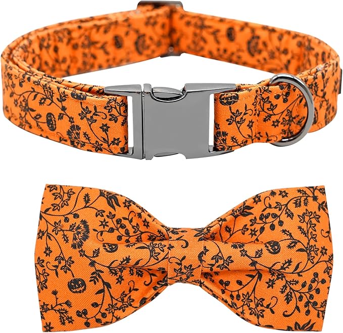 Halloween Dog Collar, Pet Collar Dog Bow Pumpkin Dog Collar Girl Boy Holiday Pet Dogs Collar Gift Bow Dog Collars Cute Soft Puppy Collar for Large Dogs