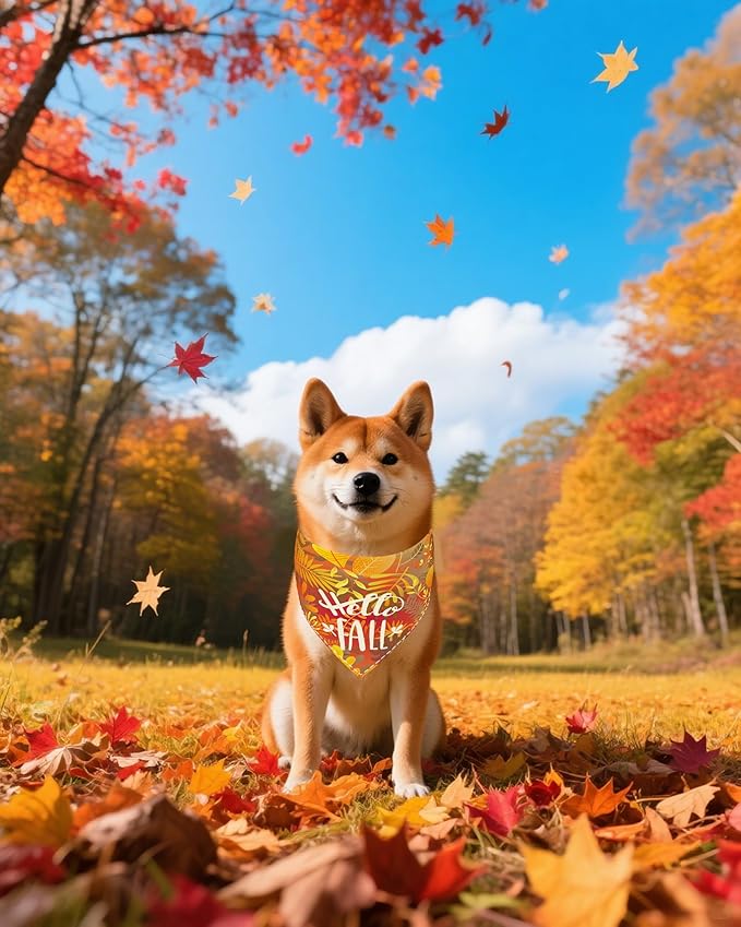 PET SHOW 50 Pack Fall Dog Bandanas Bulk Washable Thanksgiving Autumn Maple Leaves Scarves Puppy Pumpkin Triangle Bibs Kerchief Set Cats Girl Boy Grooming Accessories