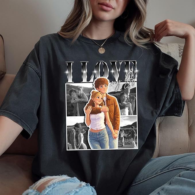 Custom Bootleg Rap Tee, Personalized Girlfriend Vintage Graphic T-Shirt, Photo Shirt, Valentine Birthday Gifts