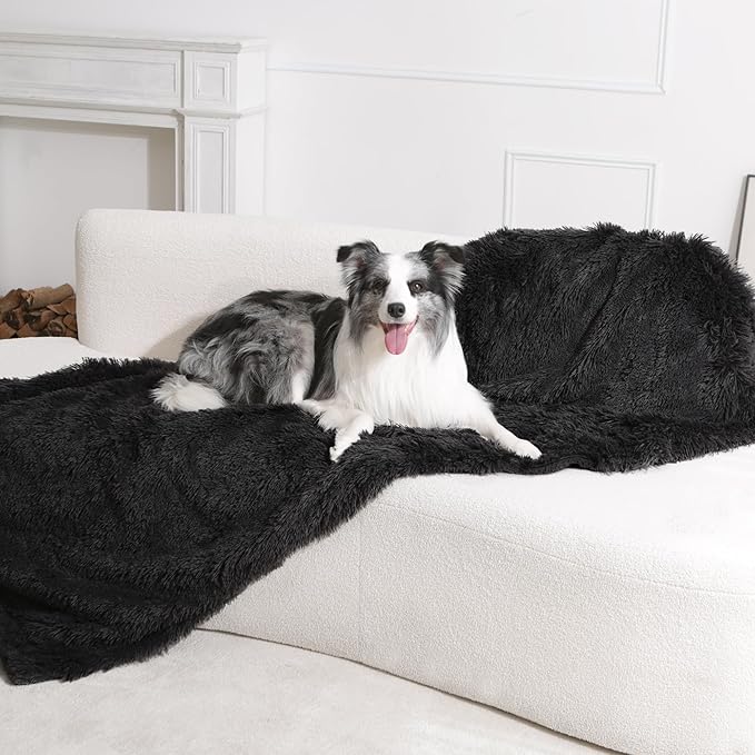 gogobunny Waterproof Dog Blanket for Couch & Furniture Protection - Super Soft Reversible Throw for Large Dogs & Cats, Calming Washable Fur & Sherpa Pet Blanket (33x77 Inch, Black)