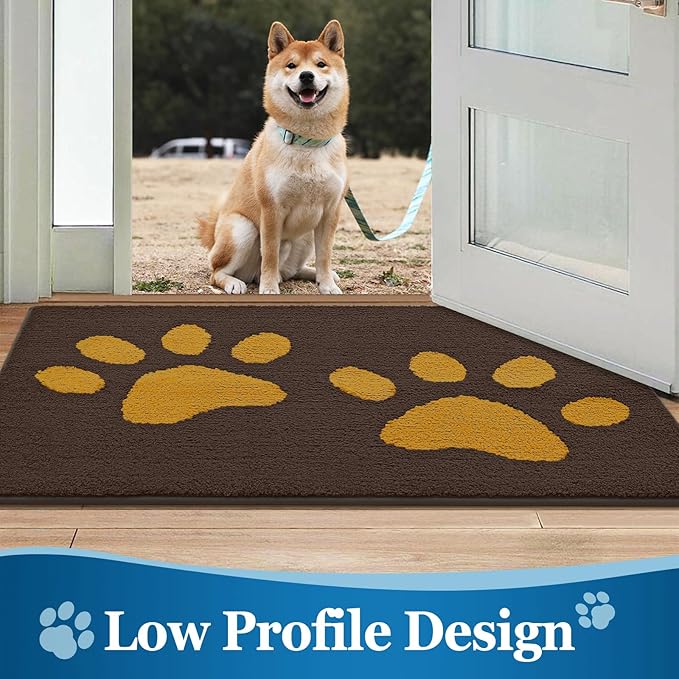 Buganda Dog Door Mat for Muddy Paws, Absorbent Dirt Trapper Washable Indoor Doormats, Non Slip Low-Profile Mud Mat for Dogs, Front Entrance Doormat for Inside Floor (30x20 Inches, Coffee)