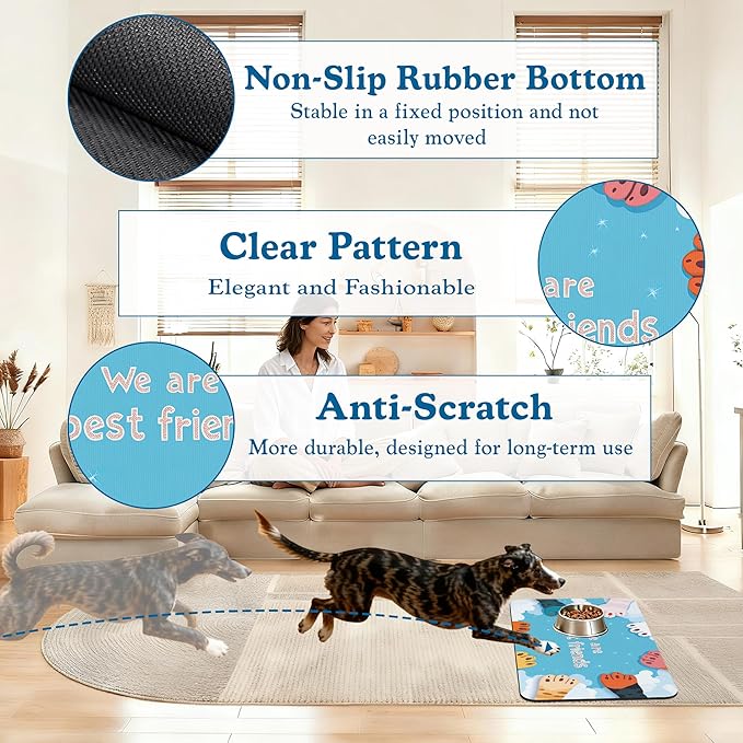 Cat Paw Pet Feeding Mat–Christmas Stocking Quick Dry Absorbent Dog Cat Food Mat, Non Slip Waterproof Bowl Placemat for Messy Eaters, Pet Accessories for Floors 16"x24"