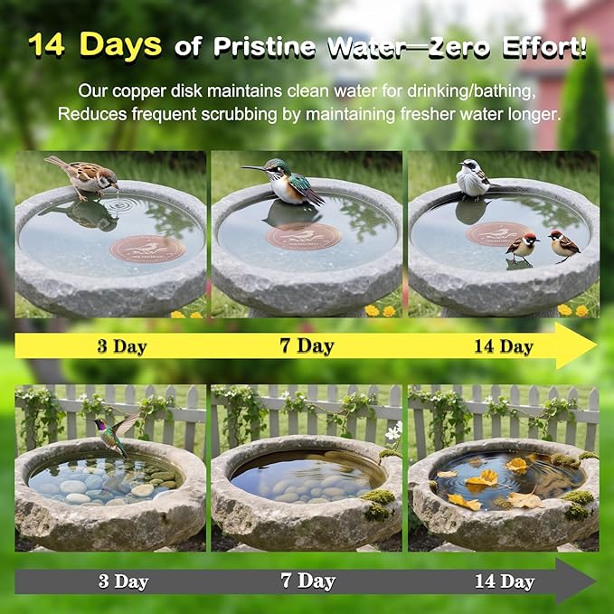 Bird Bath Copper Disk 2PCS-99.99% Pure Copper Purification Disk 1 mm Thick with Triple Support for Outdoor Birdbaths Bowls,4 Inch