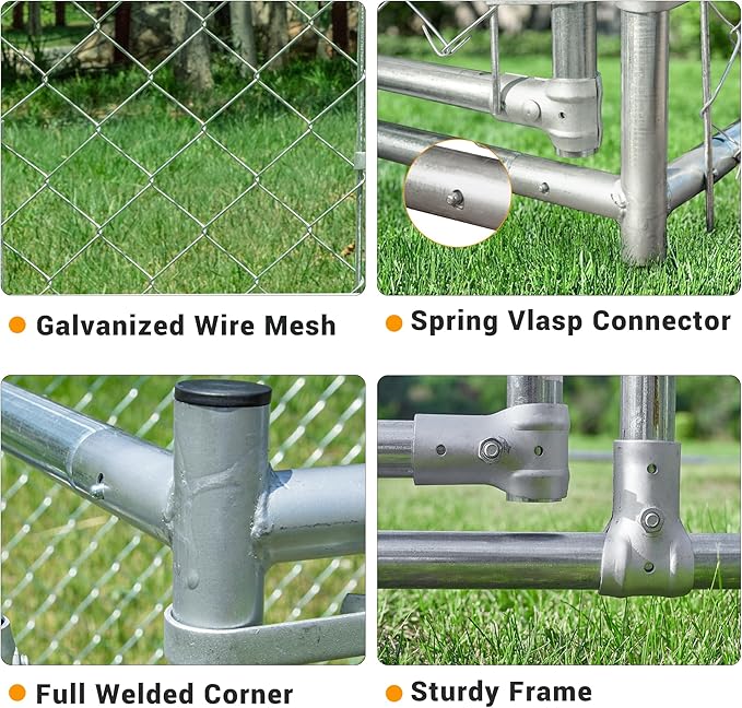 Outdoor Dog Kennel Large with Roof, Dog Run Enclosure, Large Outside Heavy Duty Dog Pens House Pet Playpen with Galvanized Chain Link Waterproof Cover (10'Lx6'Wx7.65'H)