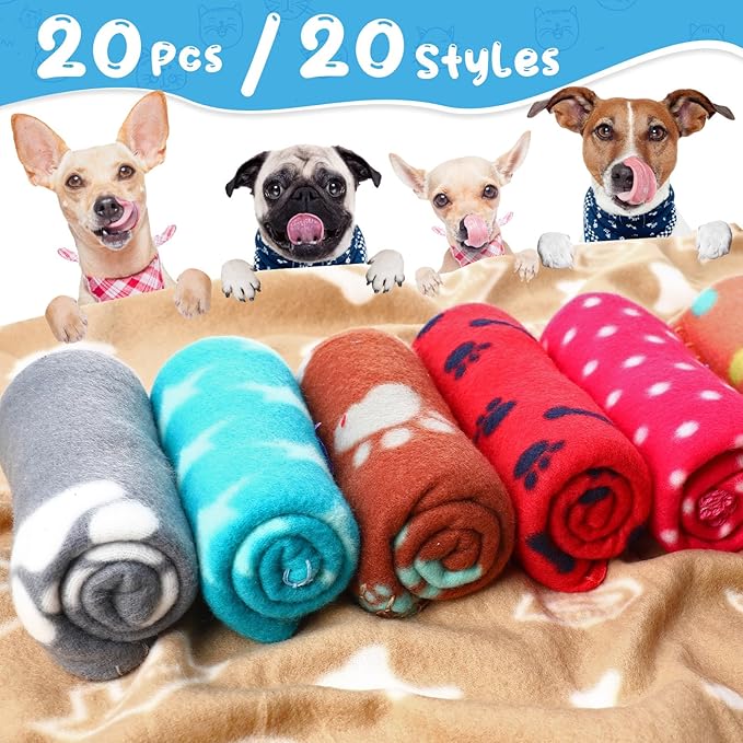 Eccliy 20 Pcs Puppy Blanket Pet Soft Fleece Dog Blankets Warm Felt Throw Sleep Mat Bed Covers for Doggie Puppy Pet Dogs Cat, 20 Styles (39 x 35 Inch,Mix)