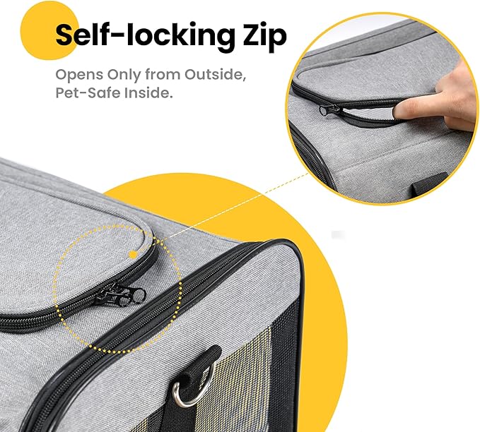 Dog Carrier Soft Sided, Large Cat Carrier with Inner Safety Leash, Pet Transport Carrier for Large Cats and Medium Dogs up to 20 Lbs, Collapsible Travel Puppy Carrier Bag -Gray L