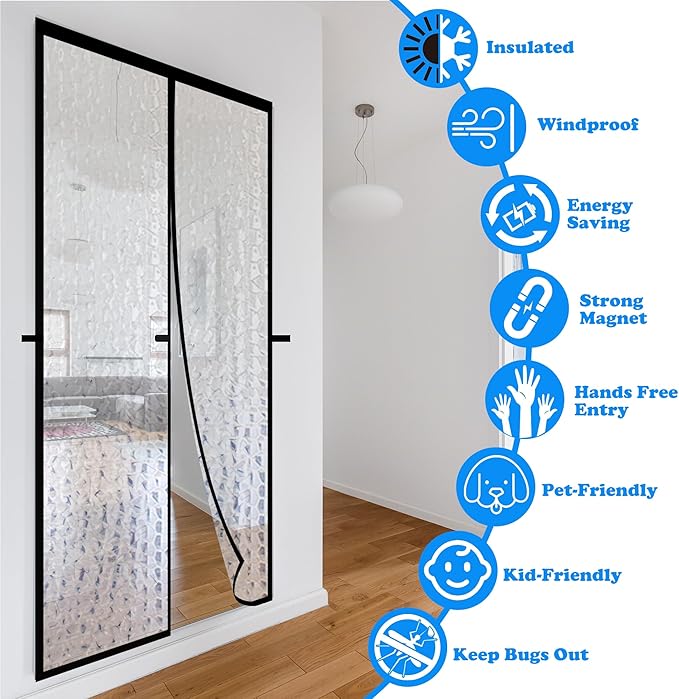 RELIANCER Magnetic Thermal Insulated Door Curtain,Waterproof EVA Door Cover,Fit Doors Size Up to 35"x80",Temperature Protection Insulated Doorway Curtain Partition,Patio Self-Closing Doors Net Screen