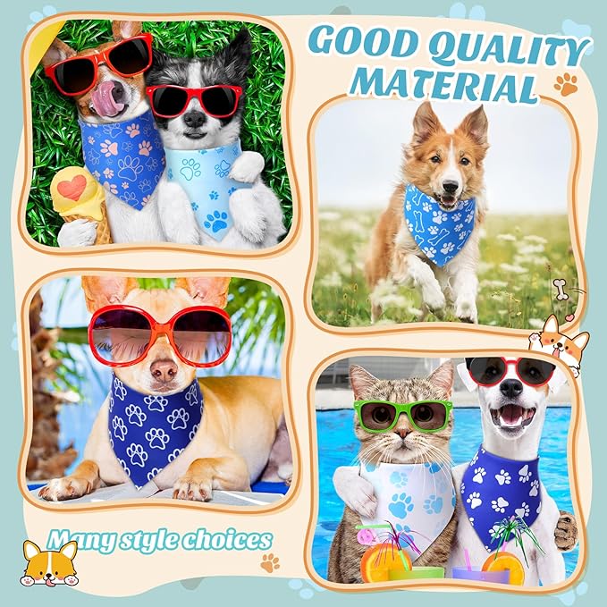 50 Pcs Blue Paw Print Dog Bandanas Bulk Animal Footprint Bandanas for Dogs Triangle Kerchief Bib Scarf Set for Pet Winter Costume Photo Props Daily Accessories Pet Shops (25.6 x 17.7 x 17.7)
