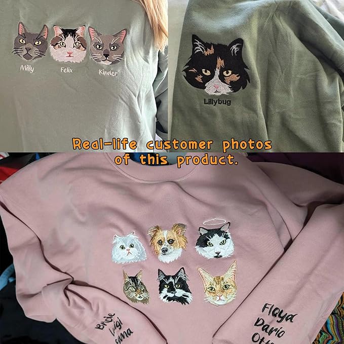 Custom Pet Embroidered Sweatshirt - Personalized Dog/Cat Face & Name - Gift for Mom, Dog Mom, Birthday, Christmas