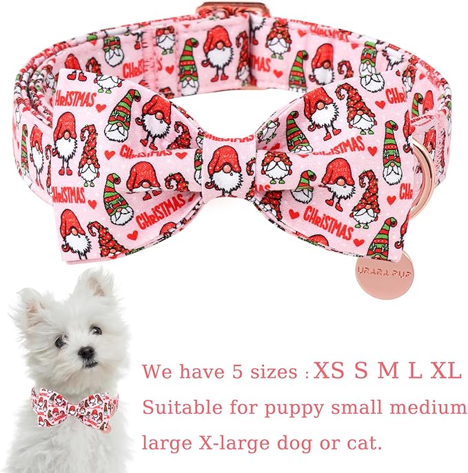 Christmas Dog Collar with Bow Tie, Cotton Christmas Bowtie Collar for Medium Girl Boy Dog, Comfortable Dog Collar Bowtie with Durable Metal Buckle, Adorable Pet Collar,M,Neck 13.5-22in
