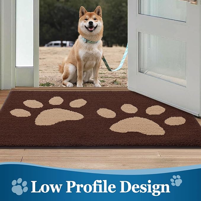 Buganda Dog Door Mat for Muddy Paws, Absorbent Dirt Trapper Washable Indoor Doormats, Non Slip Low-Profile Mud Mat for Dogs, Front Entrance Doormat for Inside Floor (30x20 Inches, Brown)