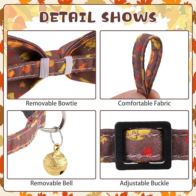 KOOLTAIL Cat Collar with Bow Tie and Bell - 3 Pack Cute Cat Collars Breakaway with Food Pattern, Cute Adjustable Kitten Collar with Safety Buckle for Girls Boys Kitty