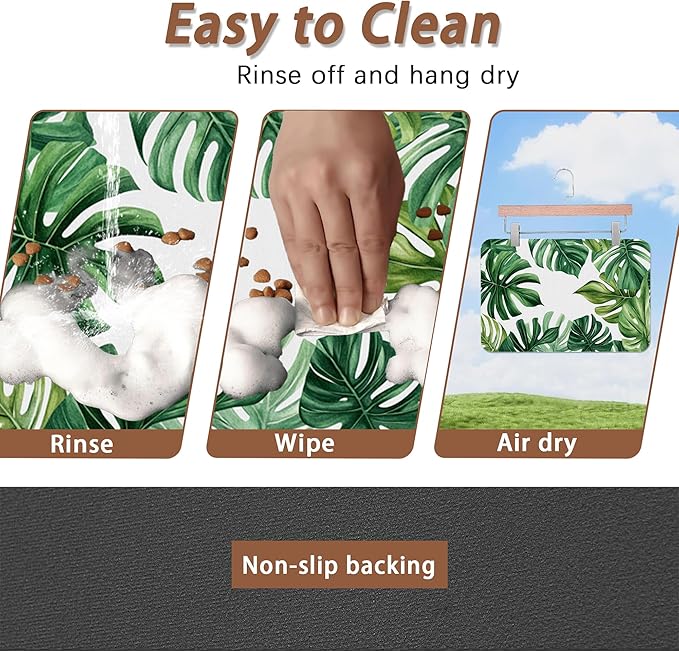 Palm Leaf Pet Feeding Mat,Boho Absorbent Quick-Dry Cat Dog Food and Water Bowl Mats,Non-Slip Rubber Backing Mat,Cat Dog Accessories Supplies 16"x24"