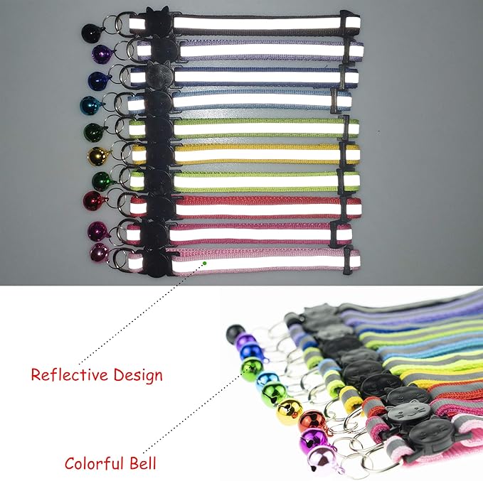 Breakaway Reflective Nylon Cat Collars with Bell (4 Colors)