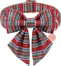 Christmas Plaid Dog Collar with Bow, Red and Blue Check Adjustable Pet Collar with Quick Release, Christmas Stripes Bowtie Collar for Small Medium Large Dogs XS