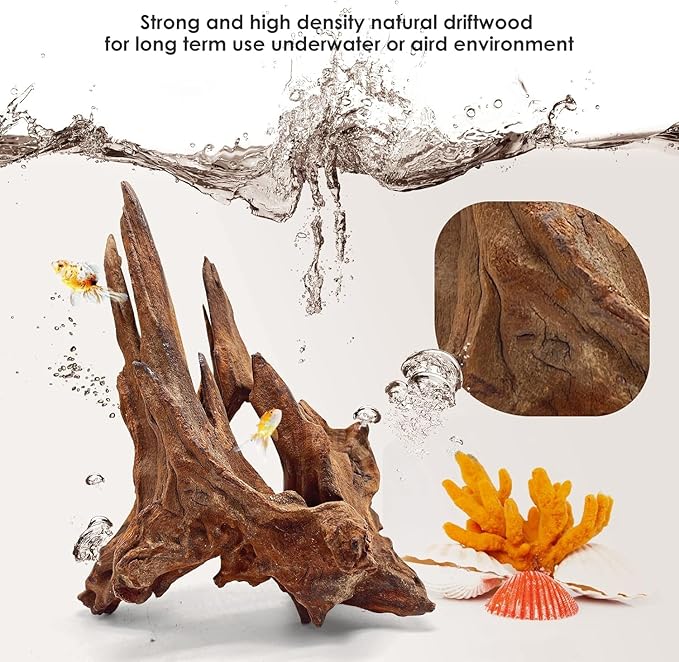 Jorewood Natural Large Aquarium Driftwood for Fish Tanks & Reptile Terrariums – 100% Safe Fish Tank Decorations, Unique Twisted Branches 1-Piece 13-17 Inch Low Tannin, Easy to Sink