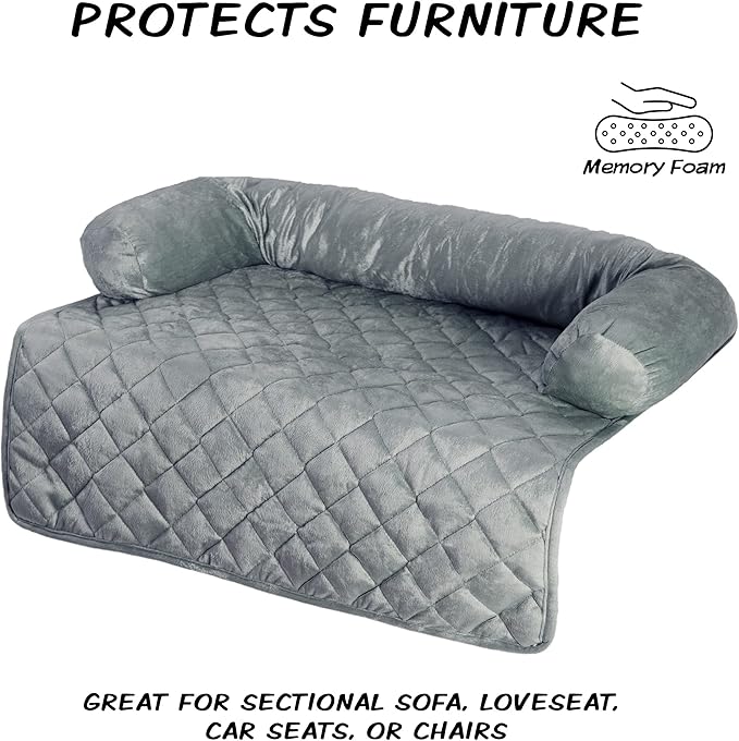 Couch Cover for Dogs - 30x30.5 Water-Resistant Pet Furniture Protector with Memory Foam Bolster and Quilted Fabric - Pet Supplies by PETMAKER (Gray)