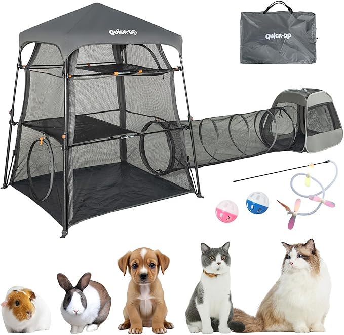 Cat Enclosure Kitten and Tower Tent for Indoor and Outdoor,3 Tier Cage Inside,Outdoor Catio,Portable and Foldable,Two Doors Design; Play Tunnel + Cube(with Three Ways)…