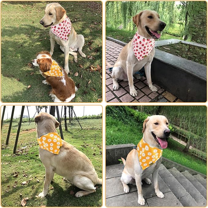 Summer Spring Dog Bandanas 2PCS, Premium Durable Fabric Dog Scarf Bid Handkerchief Bandanas for Boy Girl Small Medium Large Dogs (Large)