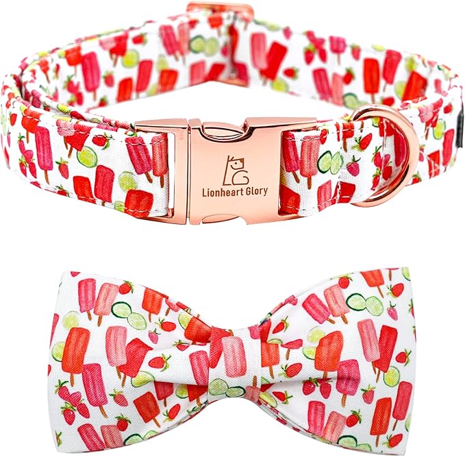 Lionheart glory Dog Collar, Dog Collar with Bow, Popsicle Print Girl or Boy Dog Bowtie Collar Cute Pet Collar Gift for X-Small Puppy and Cat