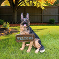 German Shepherd Statue Outdoor Decorations – Dog Statues Outdoor Sitting German Shepherd with Replaceable Solar Light & Welcome Sign for Porch Décor